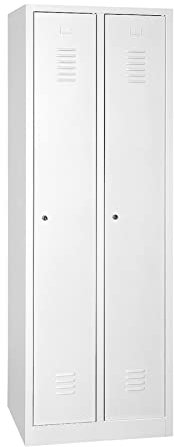 Schrank & Stuhl Spind – Metallspind mit Zwei Abteilen 180 x 50 x 50 cm, Schließfachschrank mit Hutboden & Zylinderschlössern, Lieferung komplett montiert, Grau