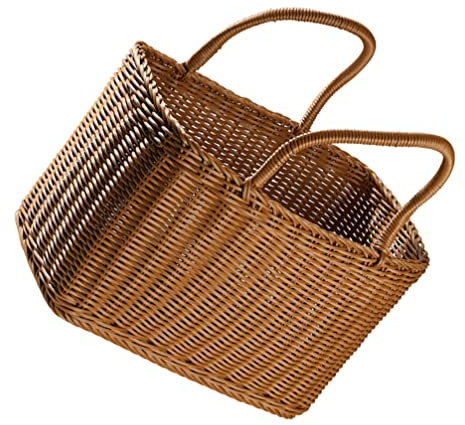 UPKOCH Cestino Intrecciato in Vimini Rotondo Con Manico, Cesto Decorativo Per Fiori Freschi E Secchi, Cestino Picnic Multifunzionale Per Conservazione E Regali, Ideale Per Casa E Ufficio