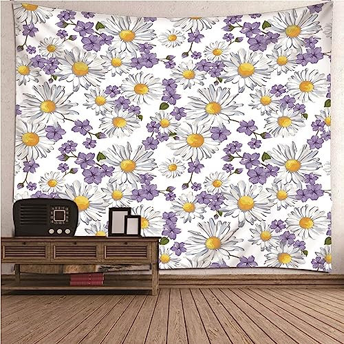 Tapiz Aesthetic, para colgar en la pared, otoño, blanco, lila, poliéster, diseño de margaritas, decoración de pared, 260 x 240 cm