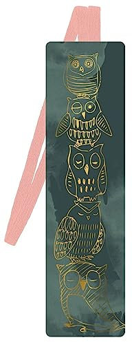 Lesezeichen mit Band Eulenturm | Maße je Lesezeichen: 18 x 5,5 cm | Motiv: goldene Eulen