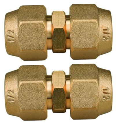 2 Pieces Air Conditioning Copper Pipe Extension Connectors Brass Flare Fitting Nuts 1/2 Butt Copper Tube Fitting with Flare Nut