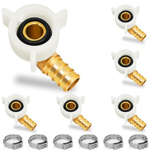 6Pcs Pex Swivel Elbow Brass Crimp Fittings,1/2in x 1/2in Female NPT 90-degree NPSM Brass Crimp Fittings for RV Pex Faucet Connector, ASTM F1807 (A)