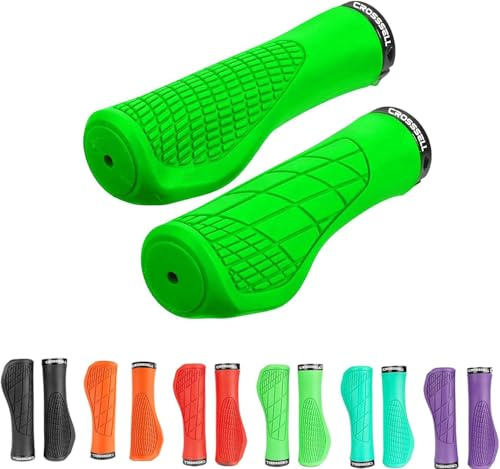CROSSSELL MTB Bike Grips Lock-On – Ergonomic Non-Slip Bicycle Handlebar Grips, Shock Absorbing Rubber Handle Grips for Mountain Bike Cycling (Green)
