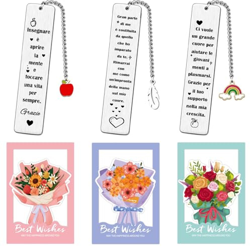 3 Pezzi Segnalibro Maestra Insegnate, Regalo Maestre Fine Anno, Personalizzato per Giornata Degli Insegnanti Grazie,Marcatori di Pagina, Regalo Fine Anno Studenti, Natale Compleanno Laurea