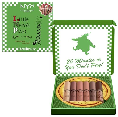 NYX Professional Makeup Home Alone Lipglosse in Pizzaschachtel, Mit glänzendem Finish und nicht klebriger Formel, Butter Gloss Pizza Vault, 6 Stück, 5 Nude-Farben und Butter Gloss Bling
