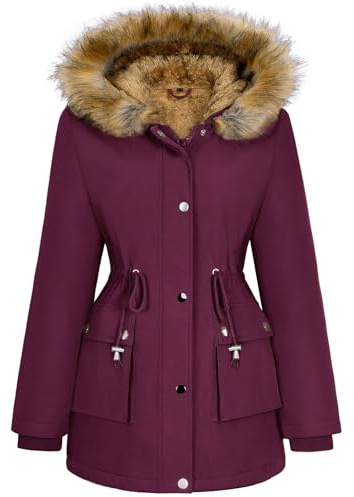 Lonya Manteau Femme Hiver Parka - Veste Polaire Imperméables Manteau à Capuche Zippé Chaud Blouson Doublure en Peluche Fausse Fourrure Parka Jacket Hooded Outercoat avec Poches