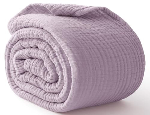 Kozyhvn 100% Cotton Muslin Blanket Large 50 x 70, 6 Layers Breathable and Lightweight Cotton Throw Blanket for Couch, Soft Cooling Summer Gauze Blanket for Adults All Season, Lavender