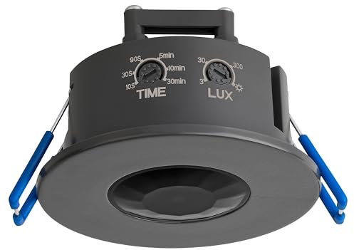 SEBSON Détecteur de Mouvement Intérieur - Montage Plafond Encastré, Programmable, LED adapté, 3 Fils - Capteur Infrarouge Portée 8m/ 360°, Ø75x42mm
