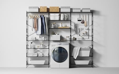 WISY Spazi Intelligenti WISY Scaffale Modulare 4 spalle H210cm (120cm+90cm) con 13 Ripiani L80cm | Sistema d'Arredo Regolabile in Filo Metallico | Salvaspazio, Senza Attrezzi, Made in Italy, Nero