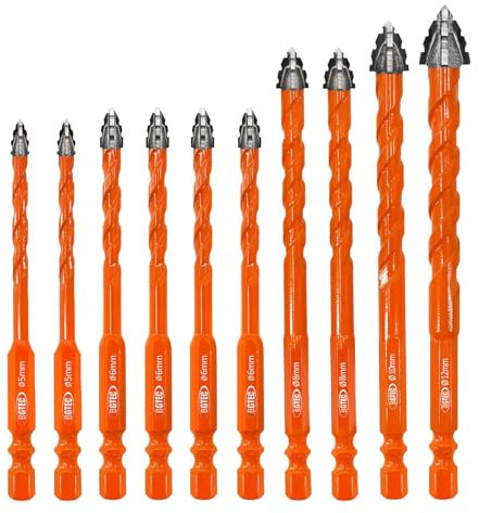 BGTEC Juego de Brocas de Carburo para Mampostería - 10 Piezas (5x2+6x4+8x2+10+12mm) Professional Brocas Porcelanico Set para Madera, Plástico, Ladrillo, Cerámica, Vidrio, Hormigón y Mármol