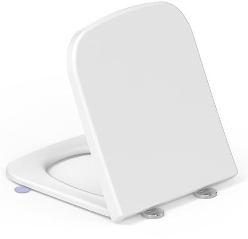Soft Close Square Toilet Seat with Quick Release, YEAUPE PRO White Urea-Formaldehyde Universal Fit Loo Seats,Easy to Clean,Adjustable Hinges for Most Standard Bathroom Bowl Seat(42.2 x 36.2 x 4.4 cm)