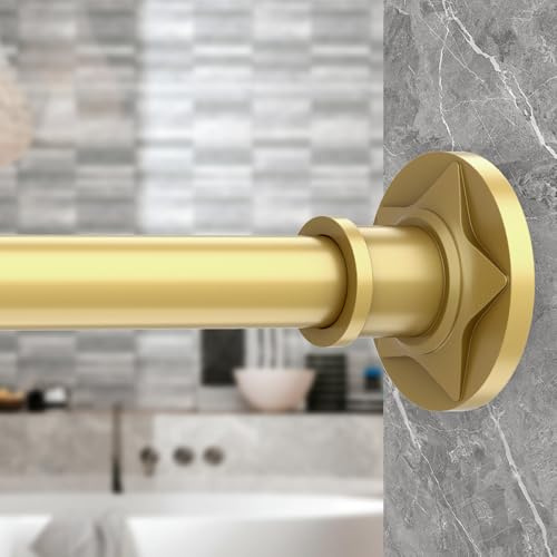 Haryaers Gold Long Shower Curtain Rod Decorative Curtain Rods Shower Tension Rods 30-90 Inch Non Slip Never Rust No Drilling Stainless Steel Spring Tension Shower Rod for Bathroom Living Room（1Pack）