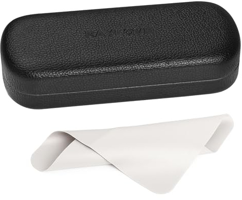 RayLove Glasses Case Large Hard Shell Eyeglass Case with Cleaning Cloth, PU Leather Protective Eye Glass Cases Fits Most Sunglasses Glasses (Black)