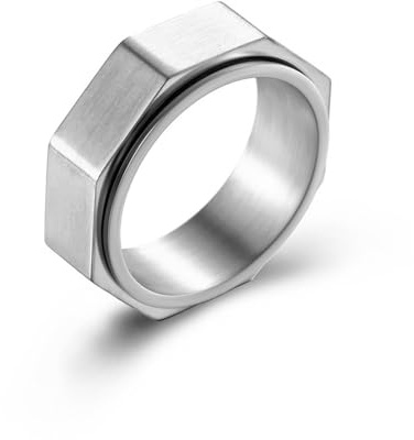 Anillo hexagonal de acero de titanio estilo tuerca, joyería unisex punk de moda, opciones de plata, oro y negro, O, Metal