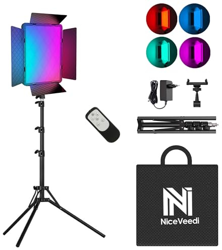 NiceVeedi Luce video RGB da 15 pollici, illuminazione da studio fotografico da 40 W con telecomando e supporto per telefono, 2700K-6500K dimmerabile LED Panel Light con 20 SCENES/RGB/CCT/HSI Modalità