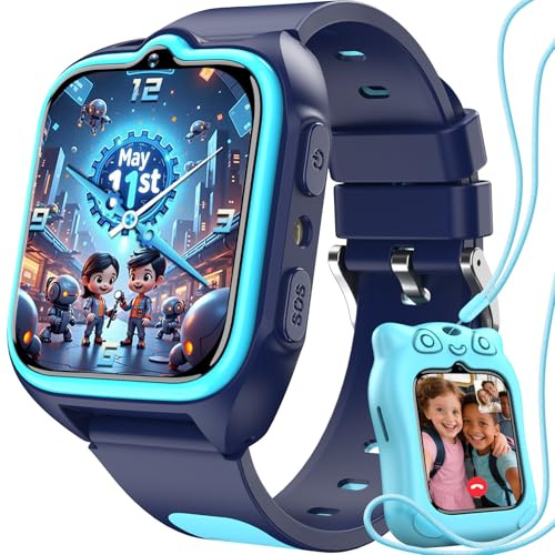 Blackview Smartwatch, 1.75” Reloj Inteligente Niño con GPS Posición, LED Linterna, SOS Llamar, Videollamadas, Chat de Voz, Smartwatch Niños con Podómetro, Juego, Despertador, Modo Escuela, Azul