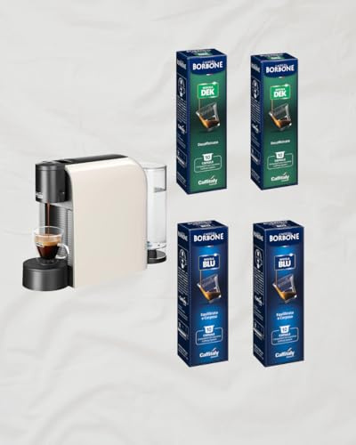 Generico Caffitaly System S36, Macchina da Caffè a Capsule, con 40 Capsule Incluse 2 MISCELA BLU BORBONE - 2 BORBONE MISCELA DEK (BIANCA)