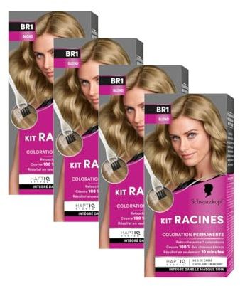 Schwarzkopf - Lot de 4 Kit Racines - Coloration Racines Cheveux Permanente - Enrichie d’une huile nourrissante - Couverture Cheveux Blancs - Retouche entre 2 Colorations - Blond BR1
