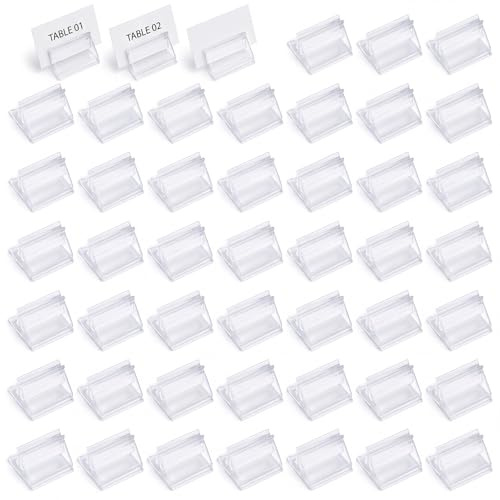 50 Pack Clear Acrylic Place Card Holders, Photo Holders For Tables | Weddings Party Conference Reception Menu Photo Sign Stand, Office Restaurant Business Memo Name Display, Cafe Hotel Event DIY