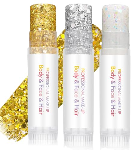 RhiVrillion Brillantini Corpo e Viso 3 Colori, Glitter Gel per Capelli Bambina, Makeup Festival con Colla Glitterata, Kit per Feste e Carnevale