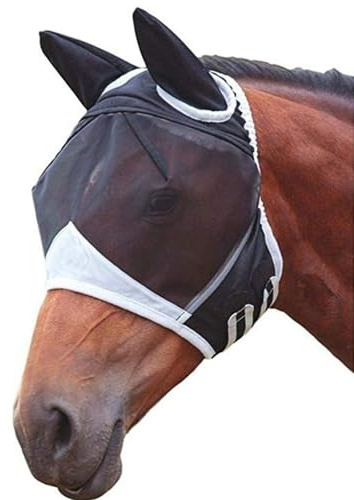 Masque anti-mouches pour cheval avec protection nasale et protection UV, filet respirant bonnet anti-mouches pour poney Cob Shetty, fermeture Velcro réglable, rembourrage doux, protection des naseaux
