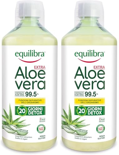 Equilibra Aloe Vera da Bere, 100% Pura Polpa di Aloe, 1000 ml per 20 Giorni, Azione Depurativa e Lenitiva, Senza Zuccheri, con Polisaccaridi, Da Bere Puro o Diluito in Acqua (Confezione da 2)