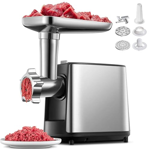 Elektrisk köttkvarn, kraftig köttkvarn och korvfyllare, matkvarn med korvrör och kub-kit, perfekt för hemmabruk, effektiv och lätt att rengöra