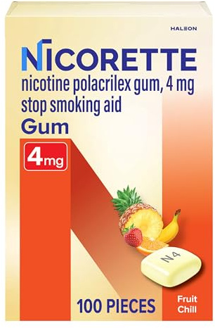 Nicorette Nicotine Polacrilex Gum, 4 Mg, Fruit Chill, 100-Count Box