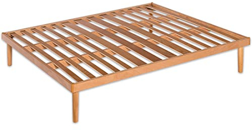 Marcapiuma - Rete a Doghe Fissa Matrimoniale160x190 alta 35 cm modello EASY in Legno di Faggio Naturale resinato e Multistrato + 4 Piedi Legno di Faggio Ortopedica Made in Italy