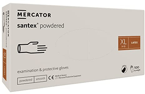 MERCATOR MEDICAL 21854 Latexhandschuhe Santex, vorpulverisiert, extra groß, 100 Stück