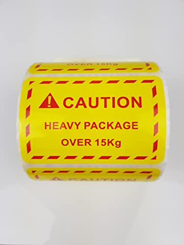 500 Heavy Packages Stickers Labels on Roll - Self Adhesive Amazon Caution Heavy Package Over 15Kg Warning FBA Compatible Sticky Box Carton 3 x 2 inch Sticker by Roamlite