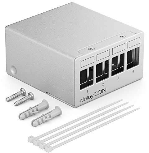 deleyCON 4 Port Patchpanel House 1U för 14,9mm x 17mm Keystone-Moduler med t.ex. RJ45 Koaxialplugg BNC F-Plug Antennplugg RJ-11 RCA-Uttag USB Toslink PS2 HDMI - Grå