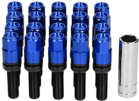 20 STÜCKE Verlängerte Radschrauben, Radmuttern, M14 X 1,5 Stahl, 28 Mm/1,1 Zoll Gewinde mit Hülse, Universell für Auto(Blau)