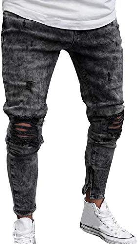 Ymosrh Pants for Men Work Casual, Out Pants Mens Black Cotton Winter Skinny Stretch Denim Pants Distressed Ripped Freyed Slim Fit Jeans Trousers Chino Pants Straight Gray Cargo Pants Man (M, Gray)