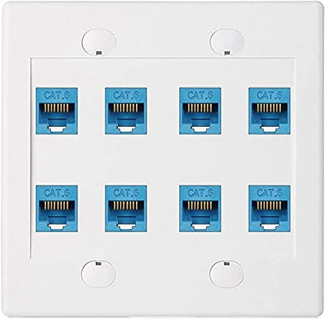 Ethernet Wall Plate 8 Port - Double Cat6 RJ45 Network Cable Front Plate Socket Socket - Blue