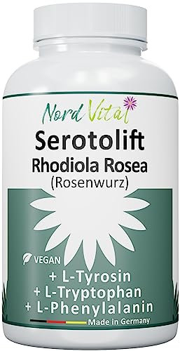 Nord Vital Serotolift - Serotonin und Dopamin Vorstufen - Rhodiola Rosea, L-Tryptophan, L-Tyrosin, L-Phenylalanin, Chrom, Zink, Vitamine D3, B5, B6, B9 und B12 -Vegan - in Deutschland hergestellt