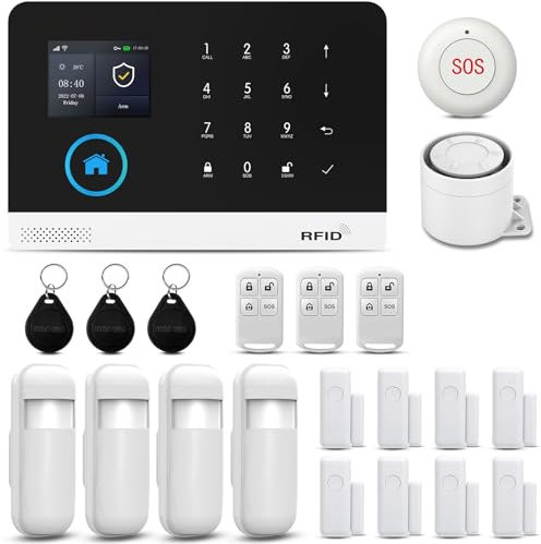 PGST Allarme Casa Wireless GSM 2G/WiFi, 21 kit allarme casa, 1 Allarme con Sirena, 8 Sensori Porta e Finestra, 3 Telecomandi, Compatibile con Alexa e Google Assistant
