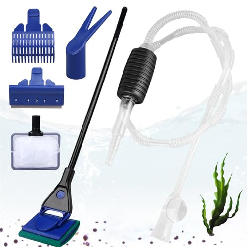 5-in-1 Aquarium Reinigungsset Profi Edition mit Hand-Siphon | Komplettset für Wasserwechsel inkl. Algenschaber, Kiesrechen, Fischnetz & Zubehör | Aquaristik Zubehör für Kristallklares Wasser