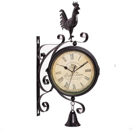 Syfunlv Bahnhofsuhr doppelseitig,Retro Wanduhr,Gewöhnlicher Glasspiegel,Retro Style Uhr,New York, Retro, Batterie, analog, Wanduhr Vintage Deko, für Bahnhof Korridoren Gärten Wohnzimmer. (Style II)