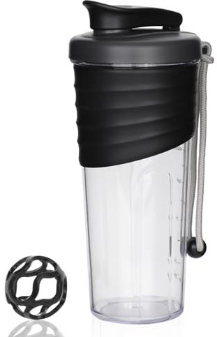 OUOUMUF Premium Protein Shaker - Hochwertiges Design, Leicht zu Reinigen, Auslaufsicher, Effektive Proteinmischung - 700ml(Schwarz)