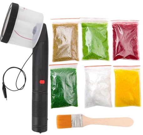 Baoblaze Static Grass Applicator Kit Mini Static Grass Flocking Applicator Static Grass Layering Spray with Brush for DIY Scenic Railway Sand Table Layout Modelling Hand Tool, 6 Bags Grass Powder