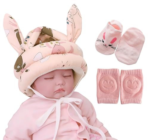 Kopfschutz Baby, 360°Anti-Kollision Baby Helmet, Baby Kopfschutz Baby Head Protector Baby Helm Helm Baby Verstellbare Baby-Fallschutzkappe und Socken-Knieschützer für Kleinkinder und Krabbeltiere