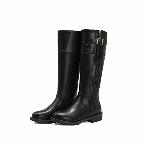 ENWIND Mujer Botas De Caballo con Tacones Bajos Invierno Botas De Equitación Hebilla Casual Bota Larga hasta La Rodilla,Negro,42 EU