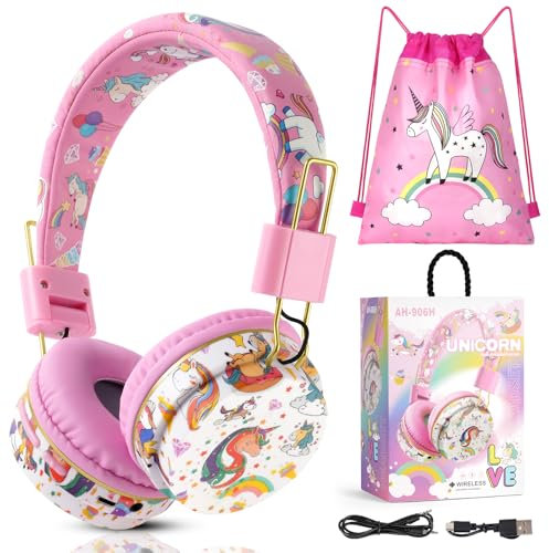 AXFEE Cuffie Bluetooth per Bambini,Cuffie Bluetooth Per Bambini Unicorno, LED Cuffie Cablate/Wireless con Orecchio, Audio Stereo HD Over-Ear Cuffie per Studiare/Viaggiare, Bluetooth 5.3 Version