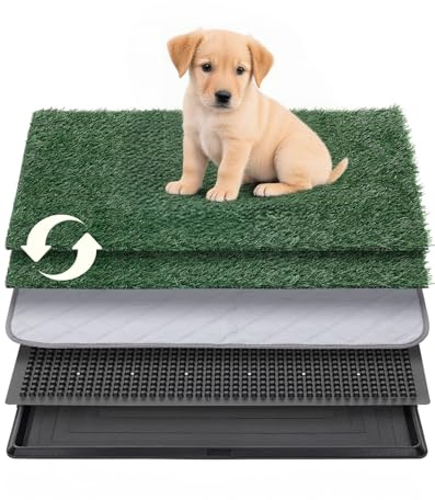 Petcozife Dog Grass Pee Pad with Tray, 41x51cm Toilet for Puppy Potty Training with 2pcs Artificial Grass, Reusable Indoor Dog Litter Tray for Balcony Apartment, Washable, Less Odor, S