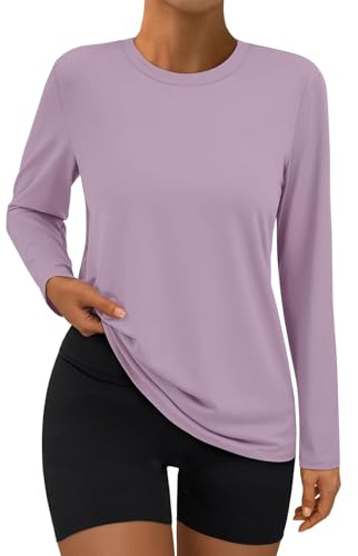 Suncife Magliette da Allenamento per Donna a Maniche Lunghe, Camicie da Palestra Estive, Atletiche, per Yoga, T-Shirt a Vestibilità Larga, Viola, S