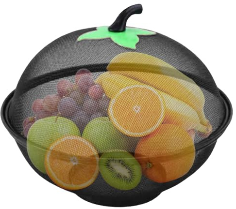Frutero con tapa de 11 pulgadas, cesta de frutas de malla de alambre de metal con fondo elevado, elegante cesta de comida funcional para cocina, negro