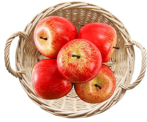 Esshogo 5 mele artificiali, mele di simulazione, mele realistiche, decorazione realistica, mele di frutta finte, mele decorative artificiali