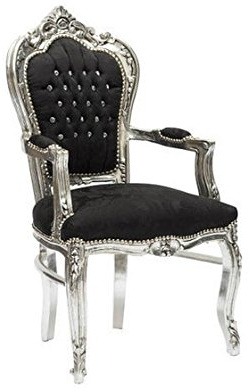 MAXIOCCASIONI Poltrona Argento Nero Stile Barocco Sedia con braccioli Luigi XV