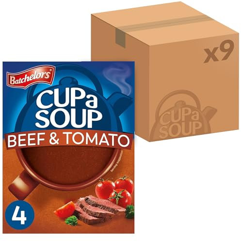 Batchelors Cup a Soup Beef & Tomato Instant Soup Sachets, 88 g Box (Pack of 9 Boxes - Each Contains 4 Sachets)
